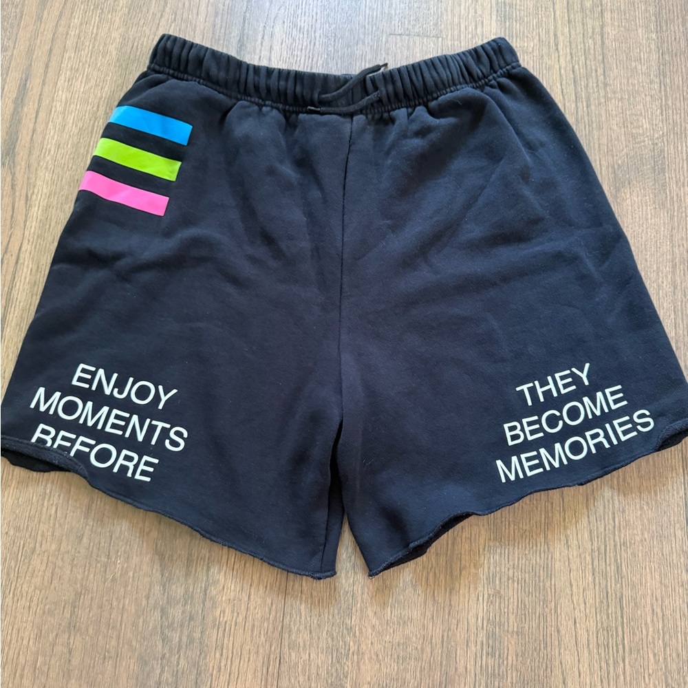 Revolve Mayfair The Label Black Graphic Shorts with Colorful Stripes